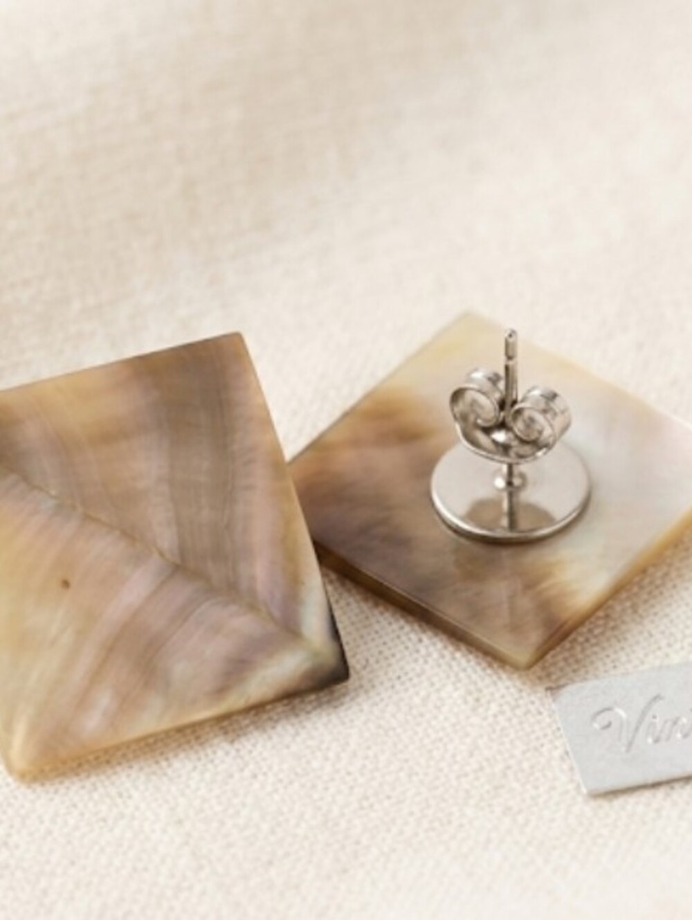 Vintage Mother Of Pearl Geometric Square Earrings Boho Beach Coastal Everyday